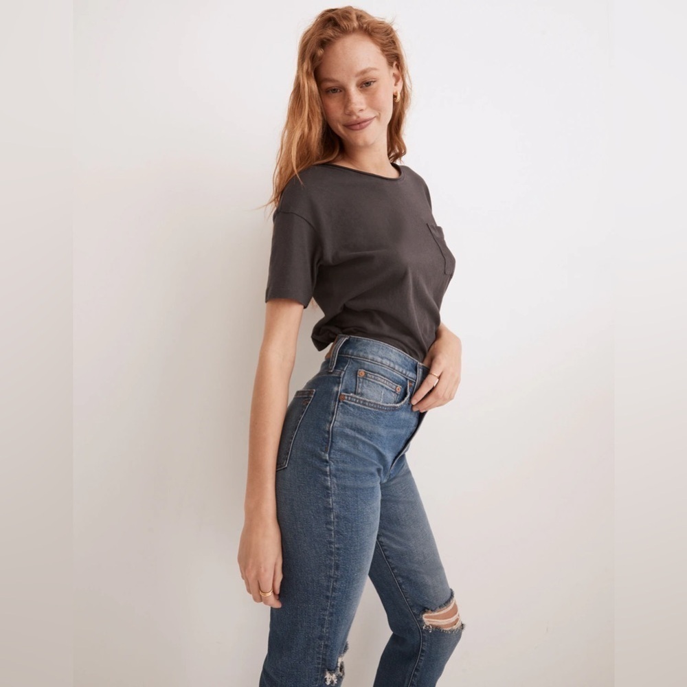 NWOT Madewell The Tall Perfect Vintage Crop Jean Gooding Wash Knee-Rip 27 Blue